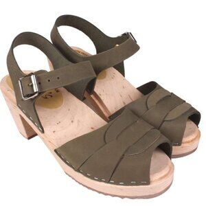 NWOT Lotta frm Stockholm Peep Toe Clogs Olive Leather ~ 37 ~ 6.5